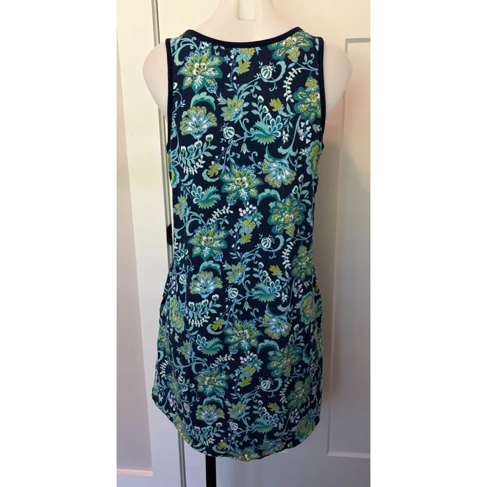 LANDS END Knit Womens GOWN Sleeveless BLUE Green FLORAL Size M 10-12